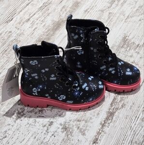 Lily & Dan Kids Floral Black and Pink Boots